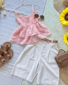 Blusa Sin Mangas de Encaje Floral en Colores Pastel - ROXANZ