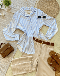 Camisa De Tela Satinada Con Líneas Verticales - ROXANZ