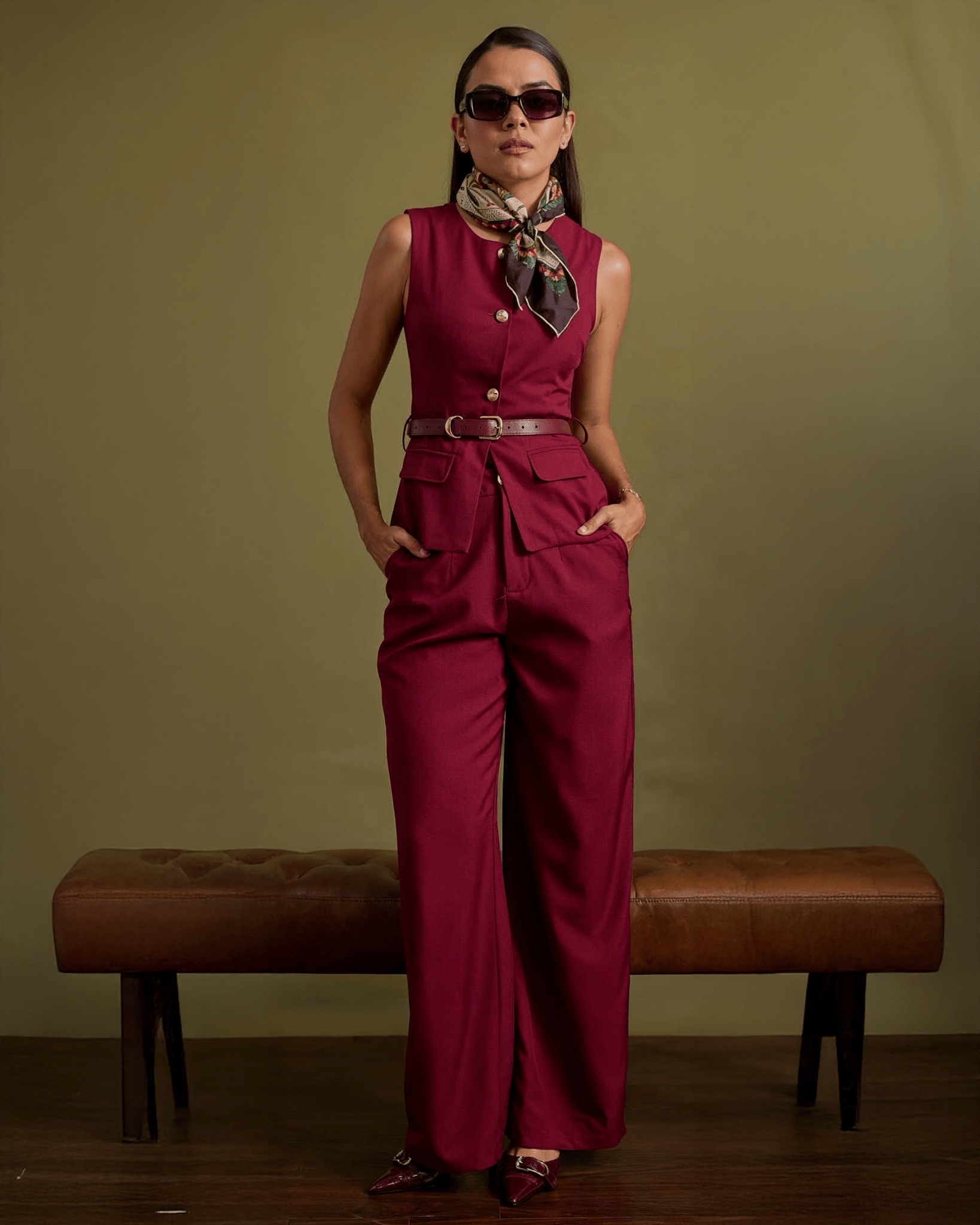 Conjunto Sastre Elegante para Mujer sin Mangas con Pantalón Palazzo - ROXANZ