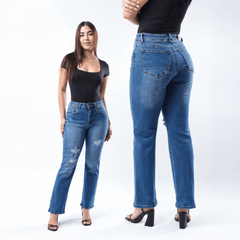 Jeans Rasgados Corte Recto Talle Alto - ROXANZ