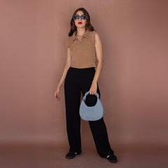 Pantalones de Talle Alto Con Textura - Roxanz