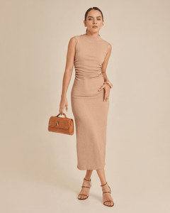 Vestido Midi Beige Elegante Sin Mangas - ROXANZ