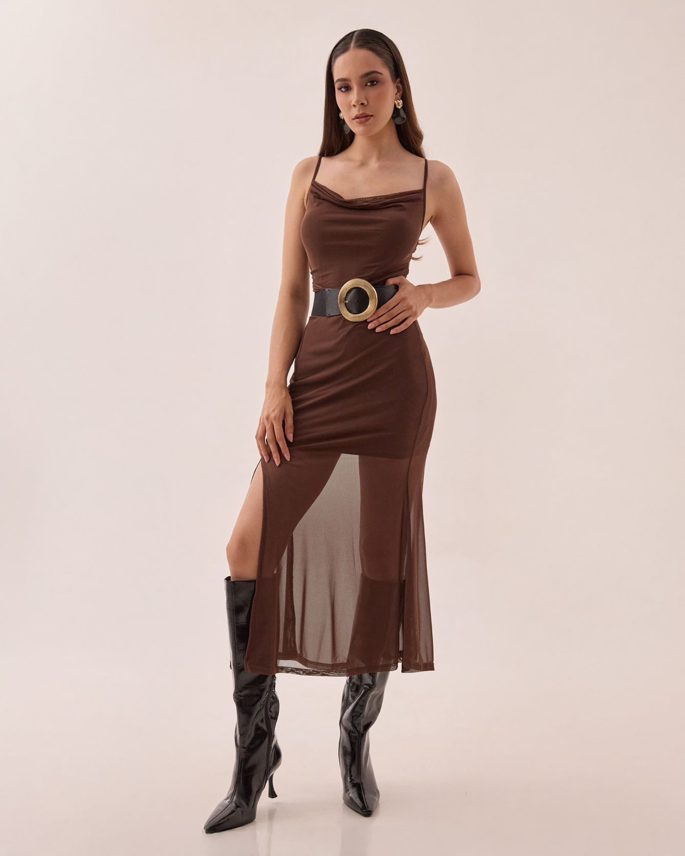 Vestido Midi con Tirantes y Abertura Lateral Elegante - ROXANZ