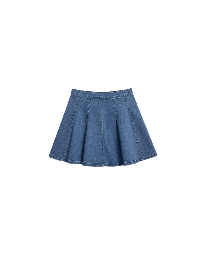 Falda Mezclilla Plisada Acampanada S Azul