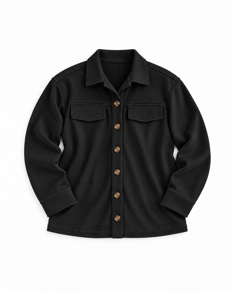 Chaqueta Casual Botones Bolsillos Negro