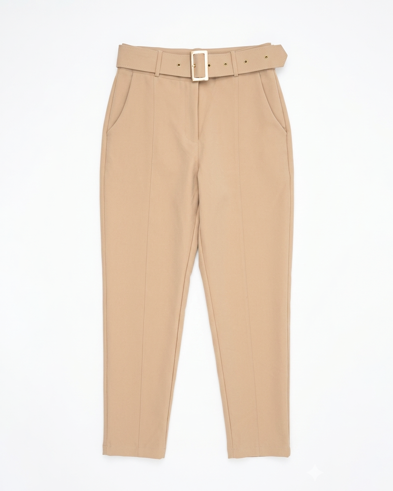 Pantalones Elegantes con Cinturón para Mujer XL Beige