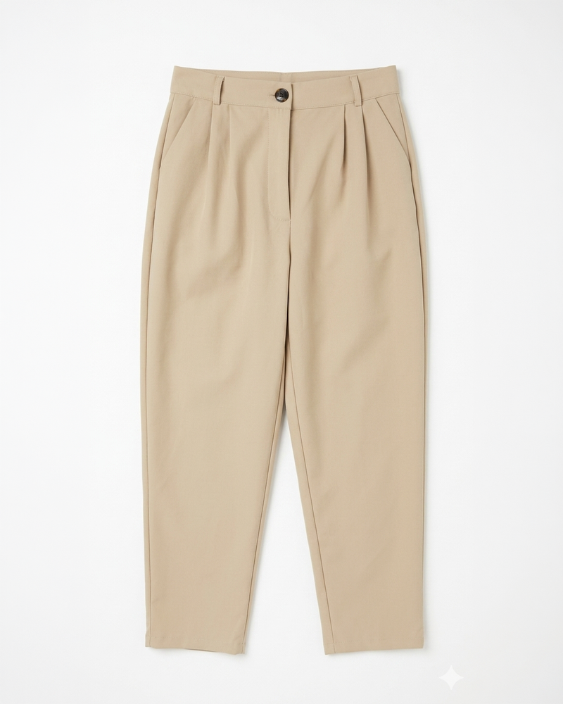 Pantalones Elegantes de Mujer con Cintura Alta y Corte Slim Fit M Beige
