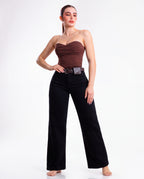 Jeans Wide Leg Mezclilla Negro Cinto