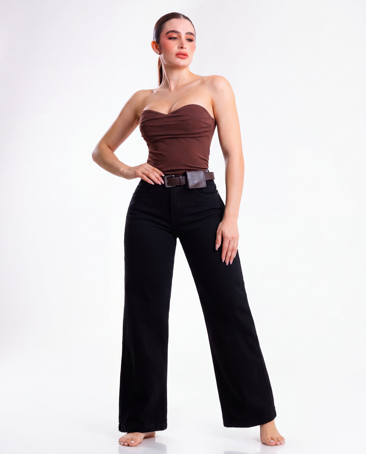 Jeans Wide Leg Mezclilla Negro Cinto