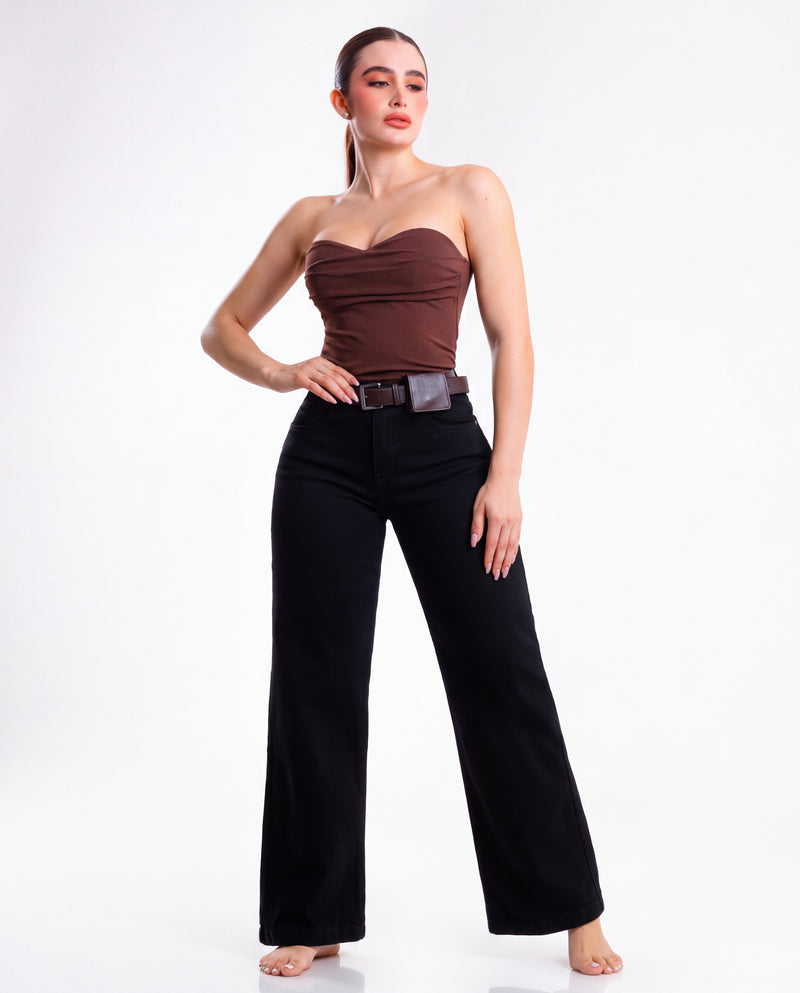 Jeans Wide Leg Mezclilla Negro Cinto Negro