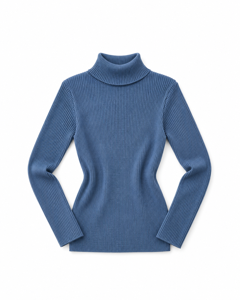 Blusa Manga Larga Acanalada Celeste