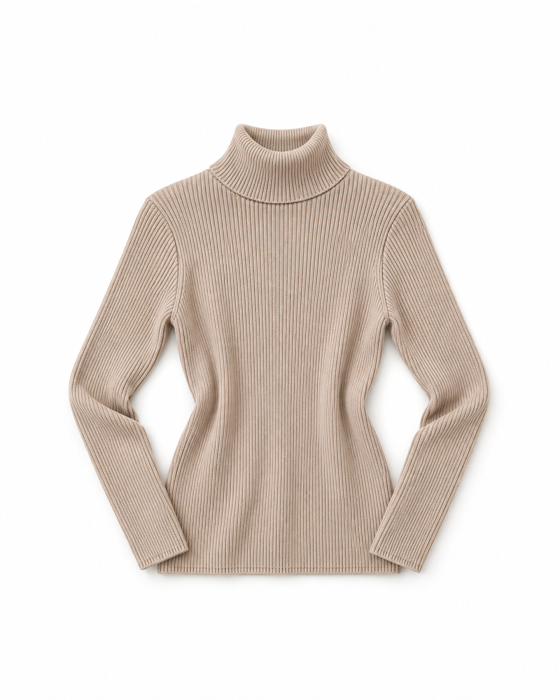 Blusa Manga Larga Acanalada Beige