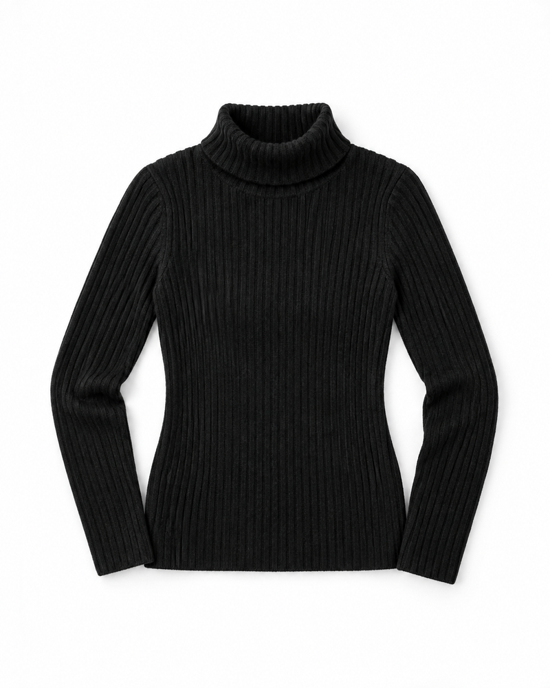 Camiseta Ajustada de Cuello Alto para Mujer Negro