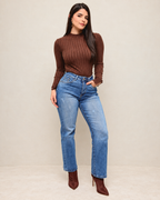 Blusa de Punto Canalé Manga Larga para Mujer