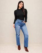 Blusa de Punto Canalé Manga Larga para Mujer