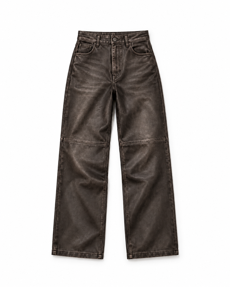 Pantalón Wide Leg Negro de Vinipiel para Mujer Cafe