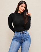 Blusa de Punto Canalé Manga Larga para Mujer