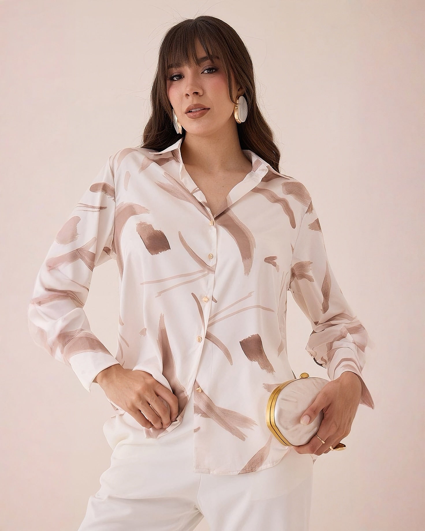 Blusa Estampada Abstracta Manga Larga