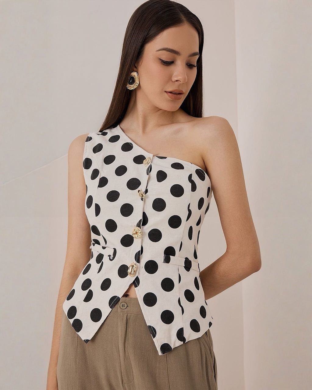 Top Asimetrico Estampado Lunares