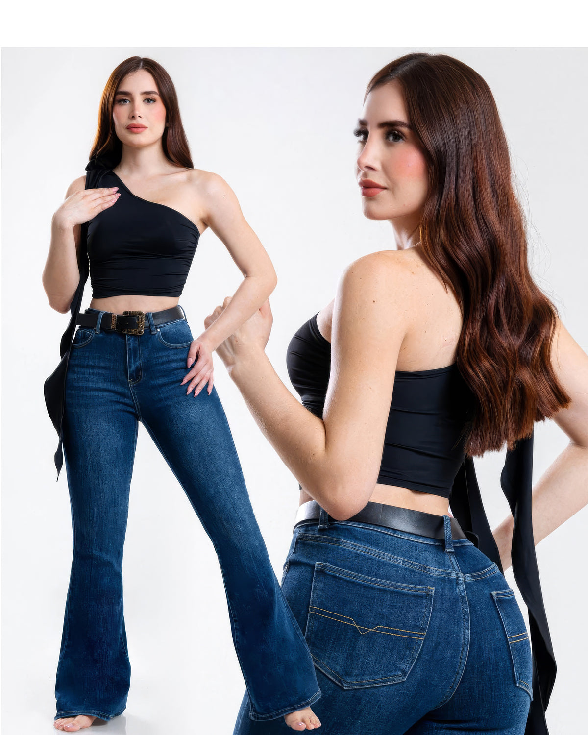 Jeans Campana Mezclilla Azul Oscuro Cintura Alta