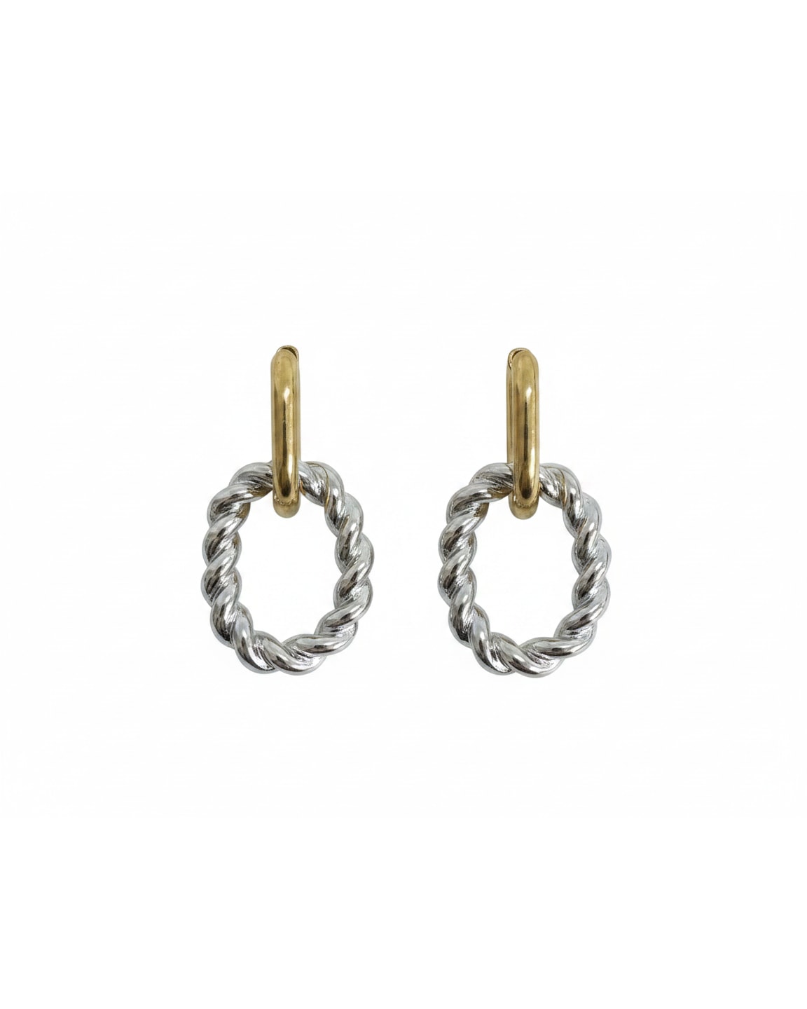 Aretes Huggie Trenzado Bicolor