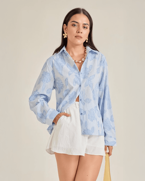 Blusa Camisa Oversize con Estampado Floral para Mujer - ROXANZ