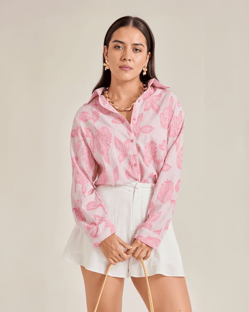 Blusa Camisa Oversize con Estampado Floral para Mujer - ROXANZ