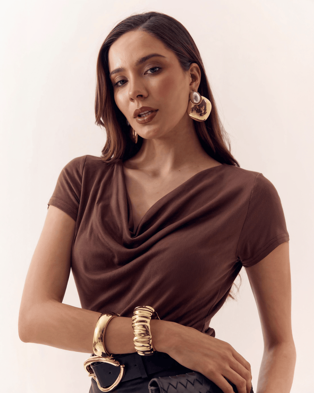 Blusa de Manga Corta con Escote Drapeado para Mujer - ROXANZ