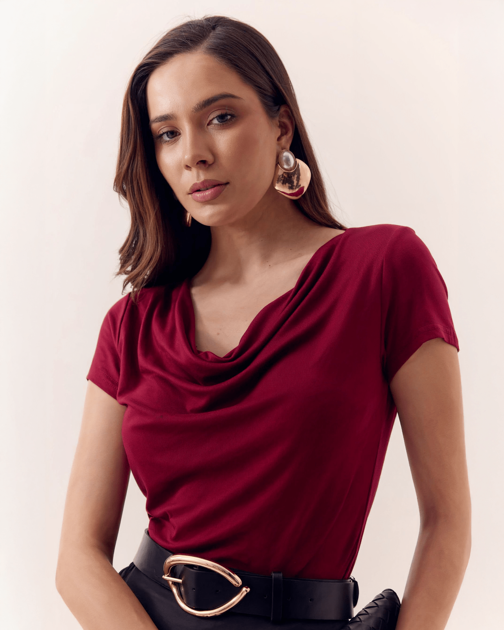 Blusa de Manga Corta con Escote Drapeado para Mujer - ROXANZ