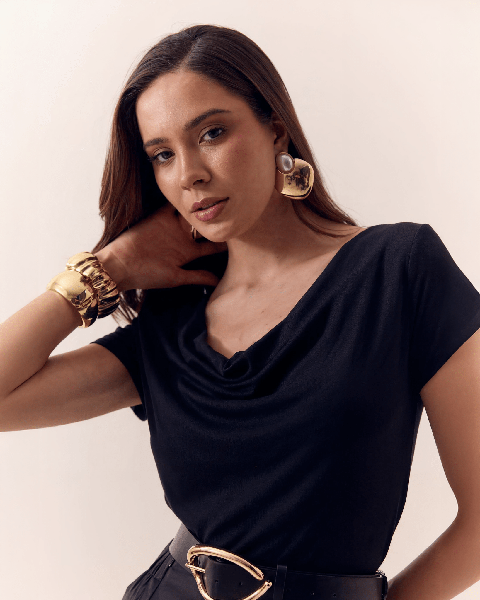 Blusa de Manga Corta con Escote Drapeado para Mujer - ROXANZ