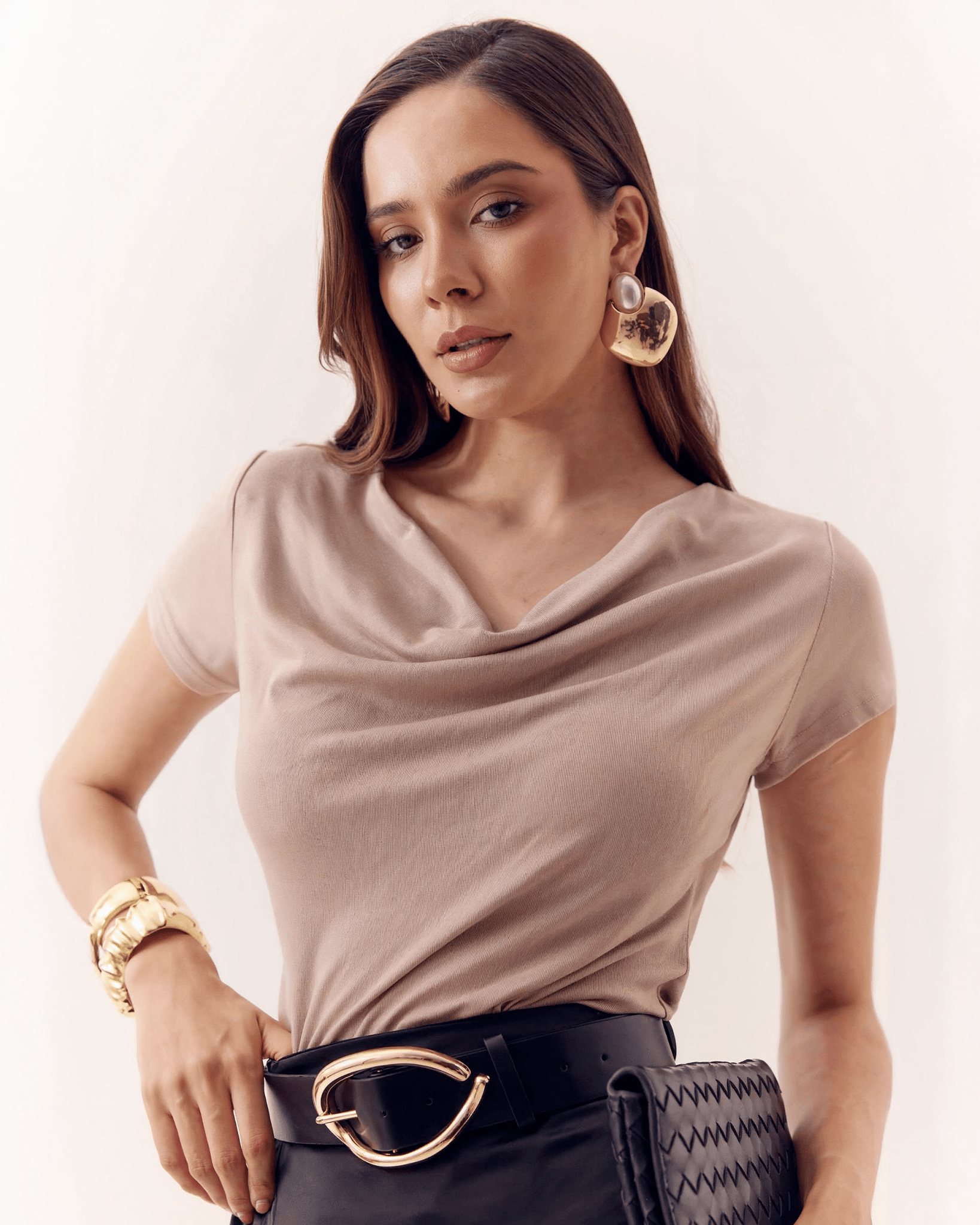 Blusa de Manga Corta con Escote Drapeado para Mujer - ROXANZ