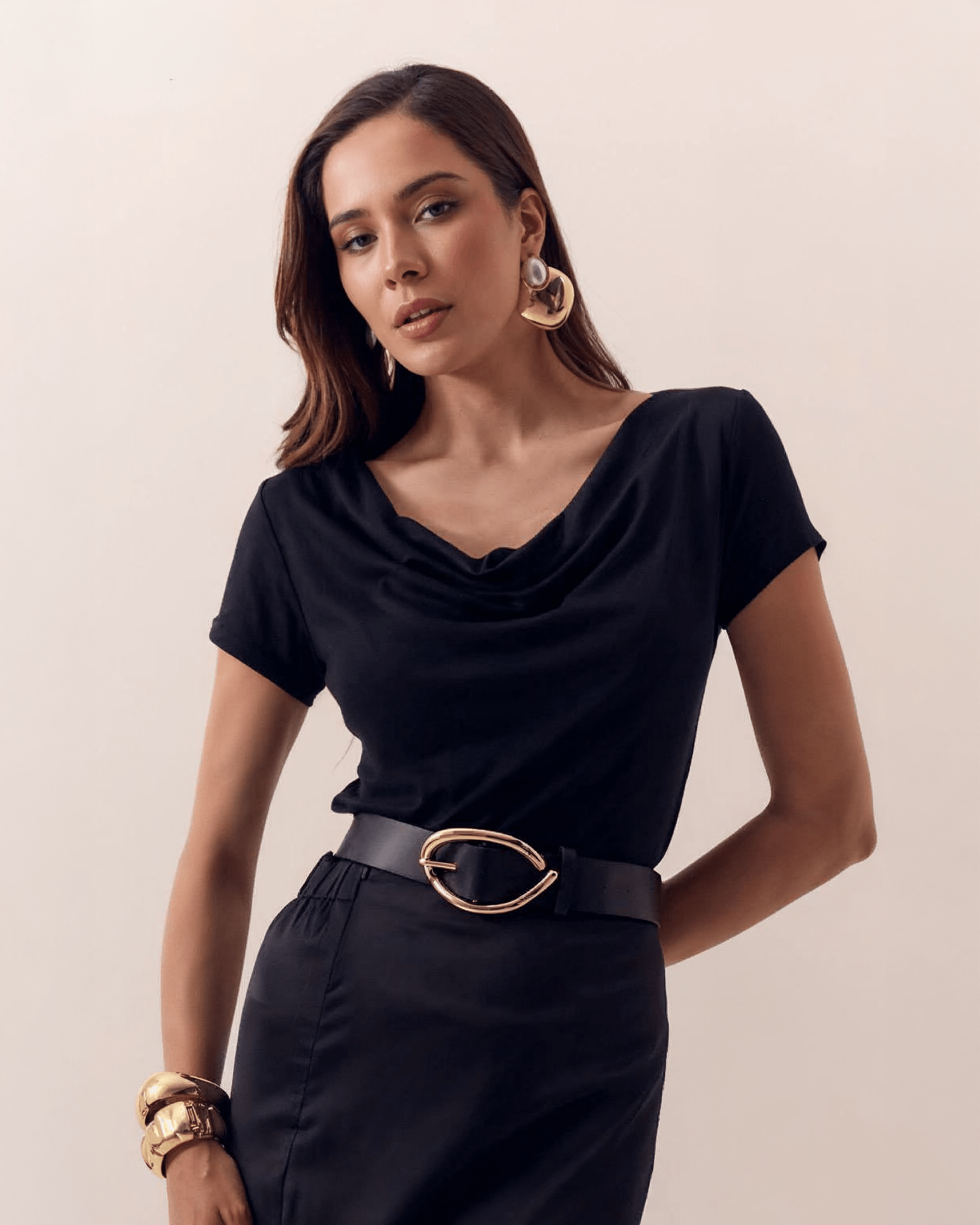 Blusa de Manga Corta con Escote Drapeado para Mujer - ROXANZ