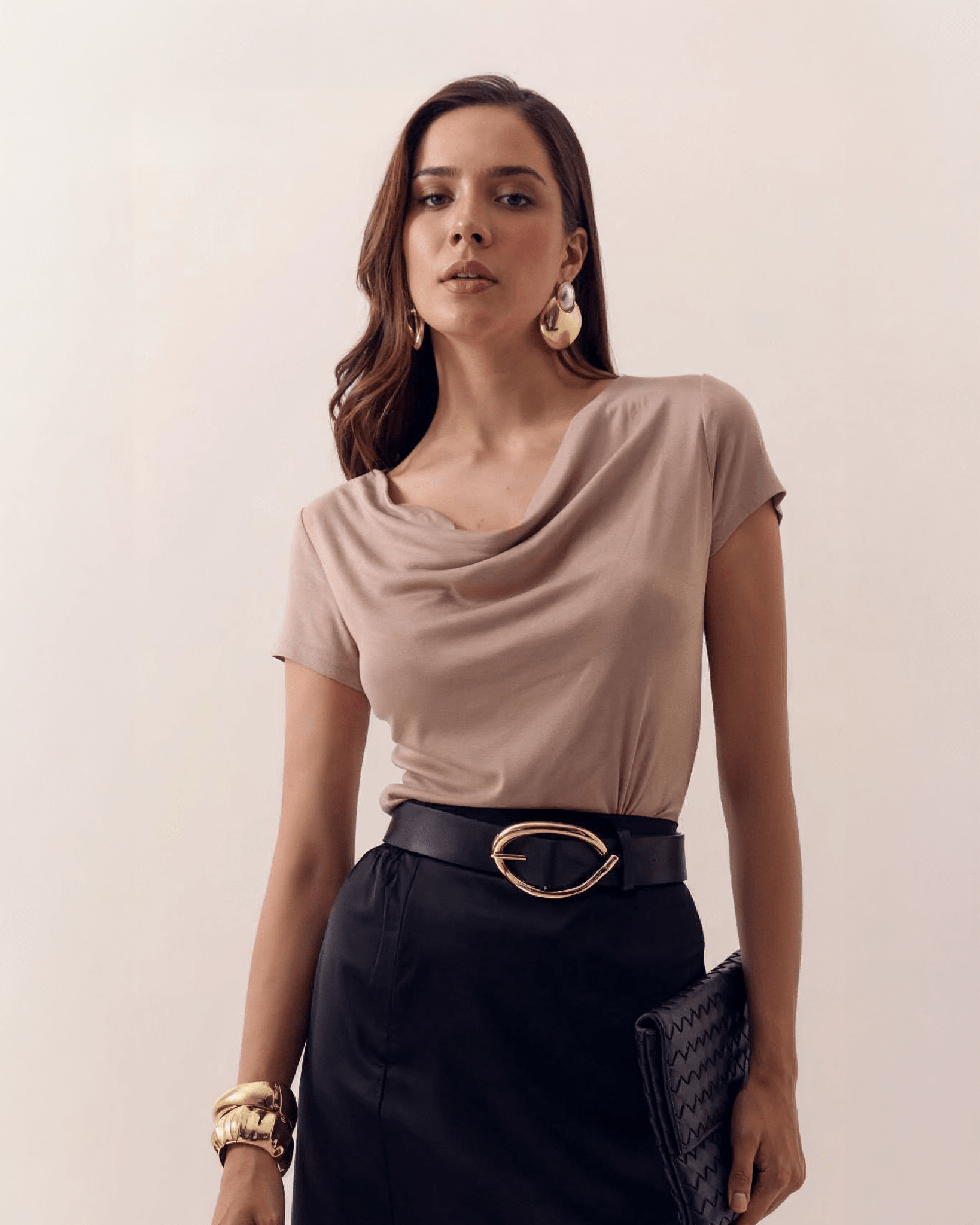 Blusa de Manga Corta con Escote Drapeado para Mujer - ROXANZ