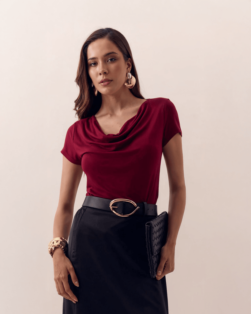 Blusa de Manga Corta con Escote Drapeado para Mujer - ROXANZ