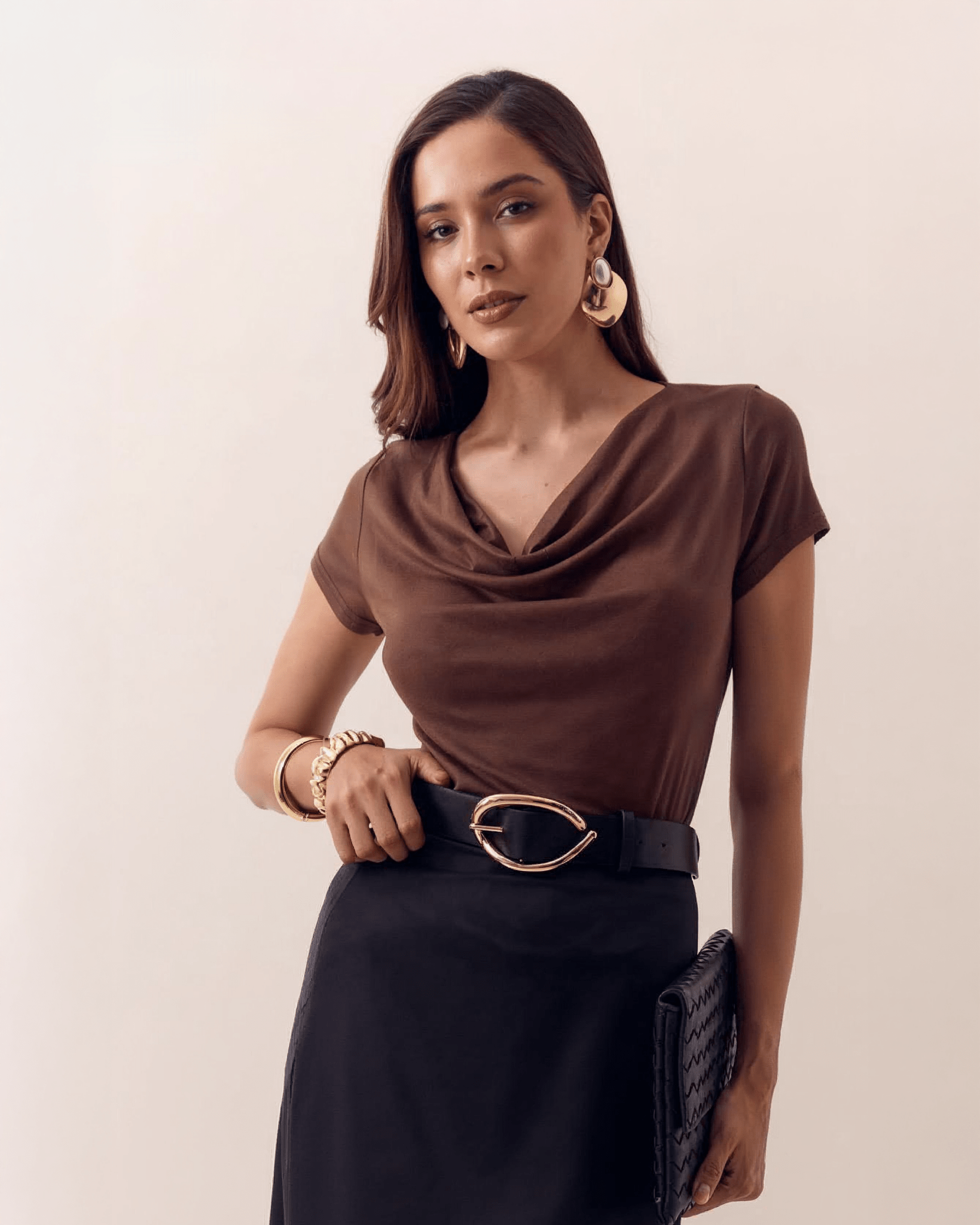 Blusa de Manga Corta con Escote Drapeado para Mujer - ROXANZ