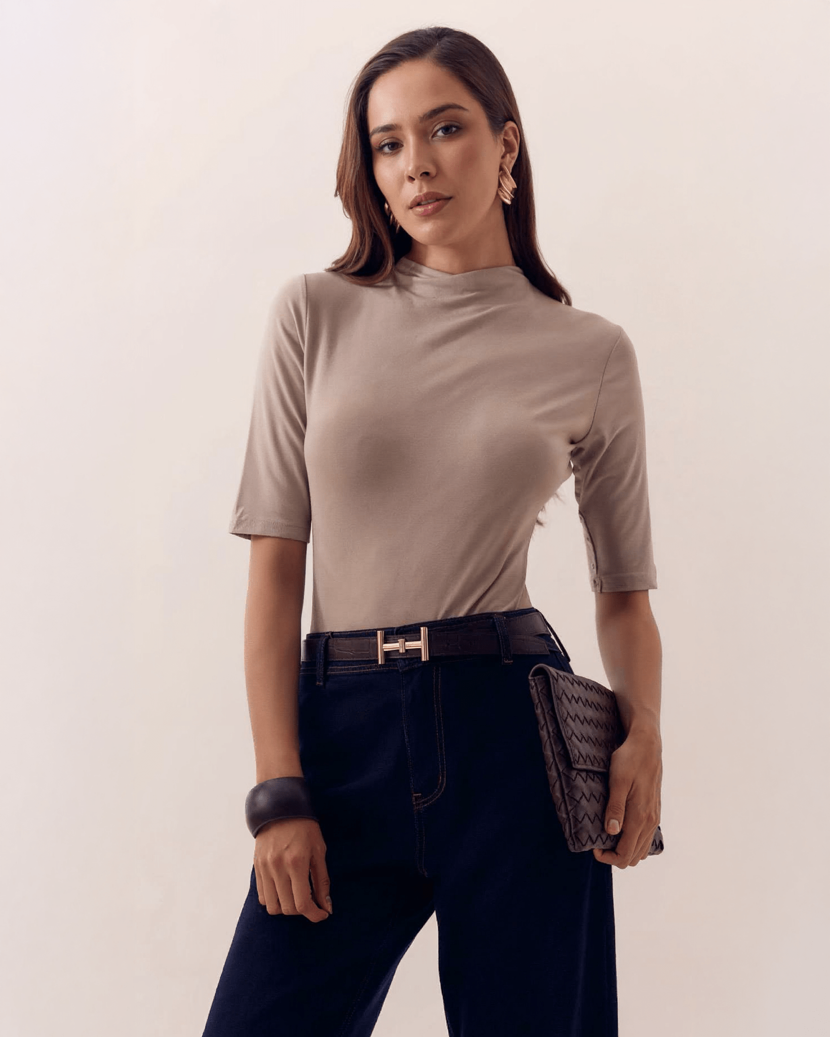 Blusa de Manga Corta Cuello Alto para Mujer - ROXANZ