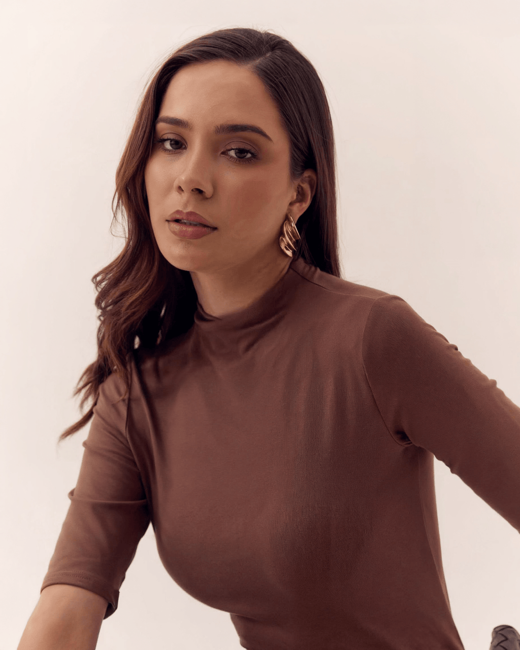 Blusa de Manga Corta Cuello Alto para Mujer - ROXANZ