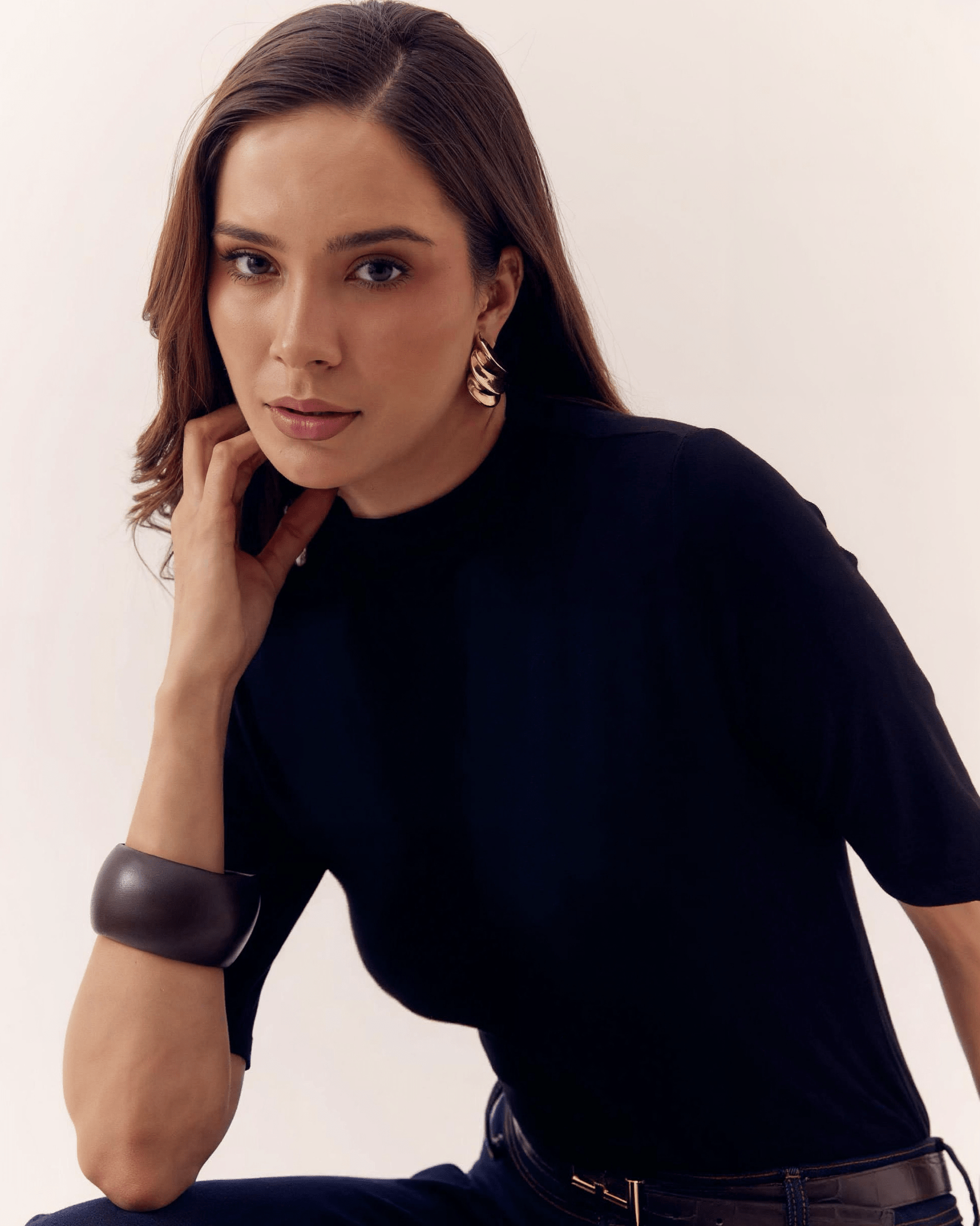 Blusa de Manga Corta Cuello Alto para Mujer - ROXANZ