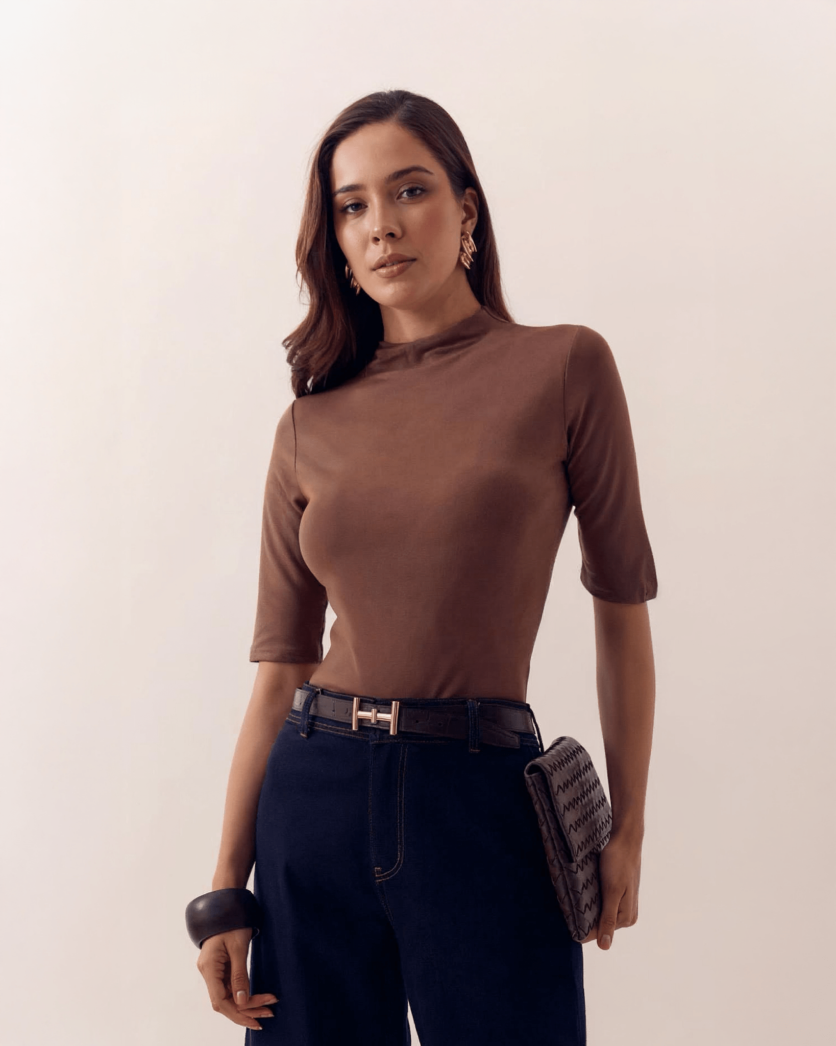 Blusa de Manga Corta Cuello Alto para Mujer - ROXANZ