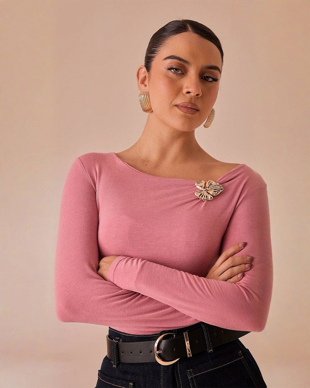 Blusa de Manga Larga con Escote Asimétrico para Mujer - ROXANZ