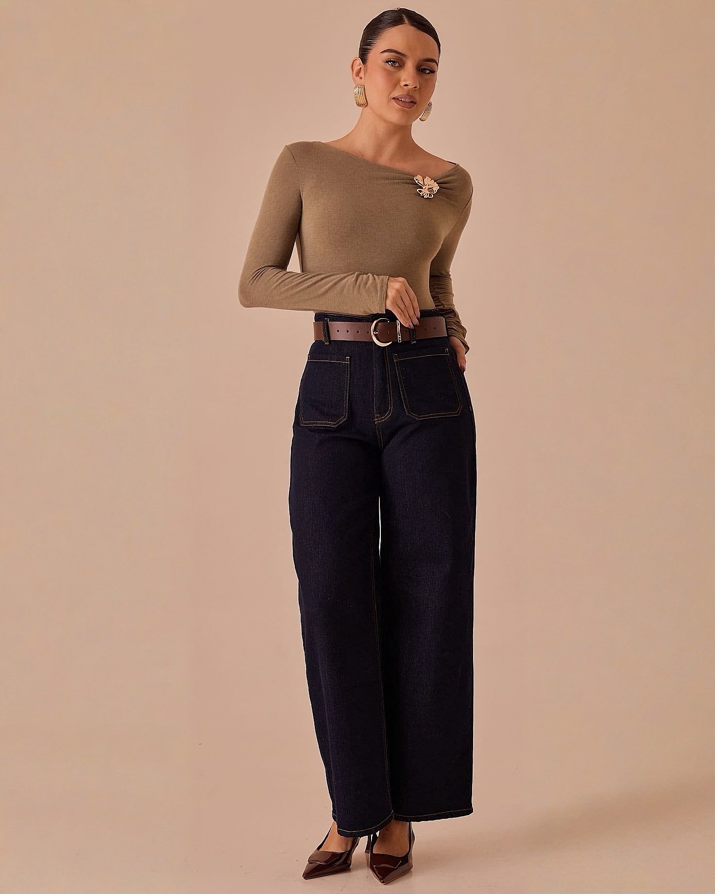 Blusa de Manga Larga con Escote Asimétrico para Mujer - ROXANZ