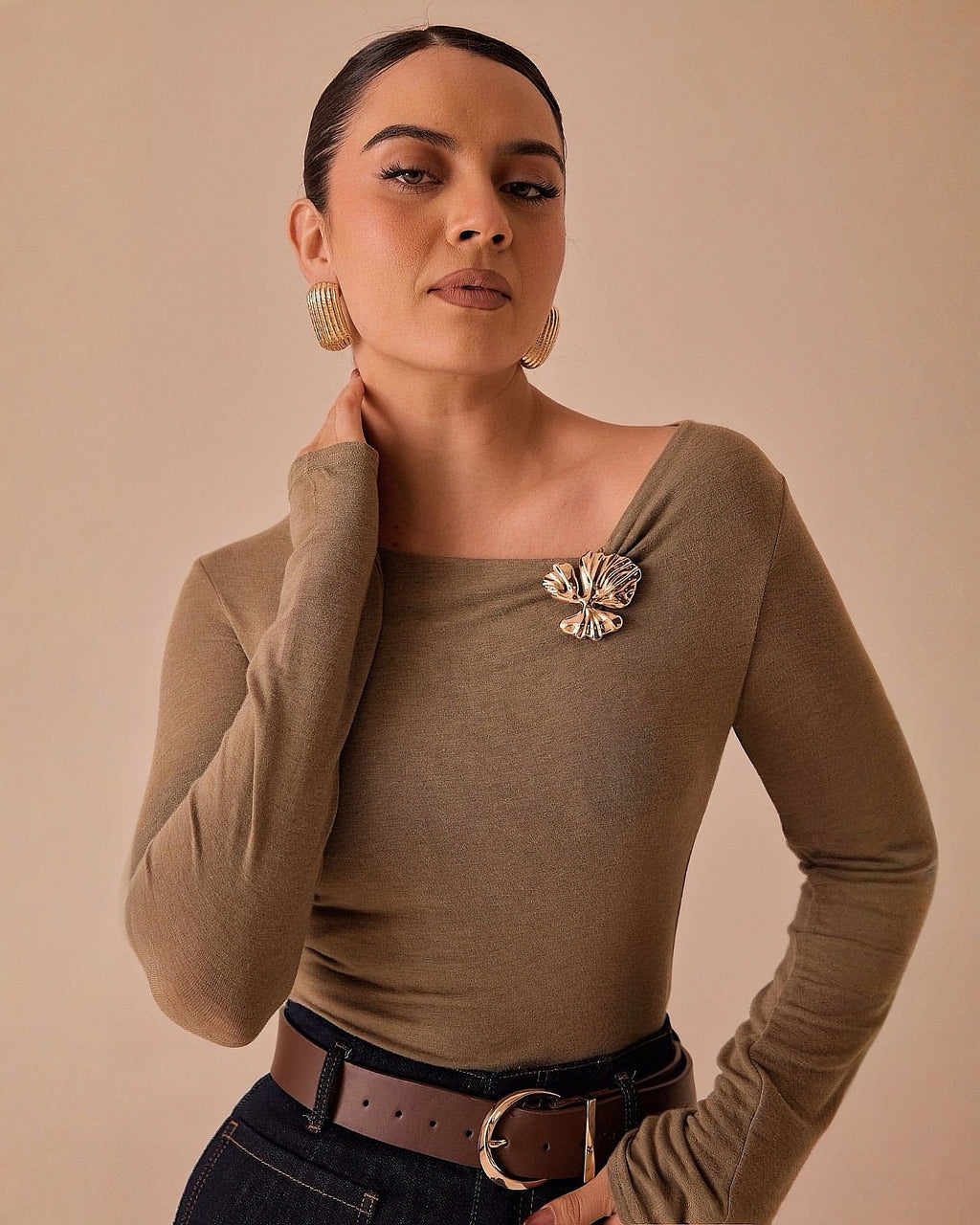 Blusa de Manga Larga con Escote Asimétrico para Mujer - ROXANZ