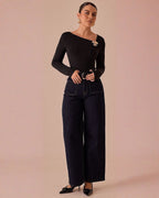 Blusa de Manga Larga con Escote Asimétrico para Mujer - ROXANZ