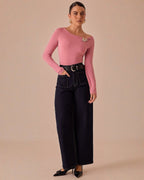 Blusa de Manga Larga con Escote Asimétrico para Mujer - ROXANZ