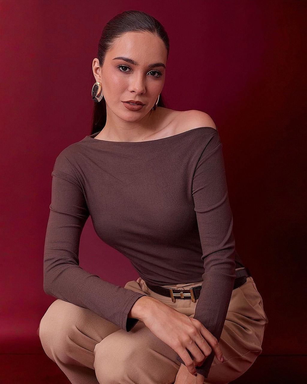 Blusa de Manga Larga con Hombros Descubiertos Elegante para Mujer - ROXANZ