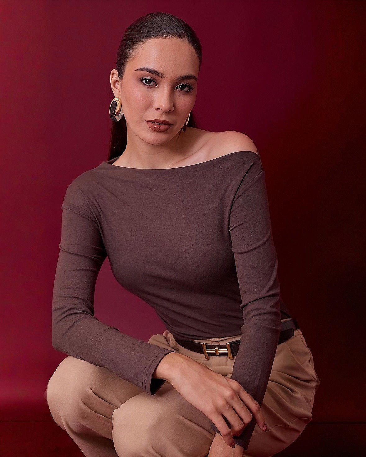 Blusa de Manga Larga con Hombros Descubiertos Elegante para Mujer - ROXANZ