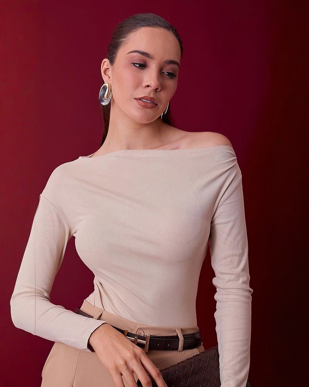 Blusa de Manga Larga con Hombros Descubiertos Elegante para Mujer - ROXANZ