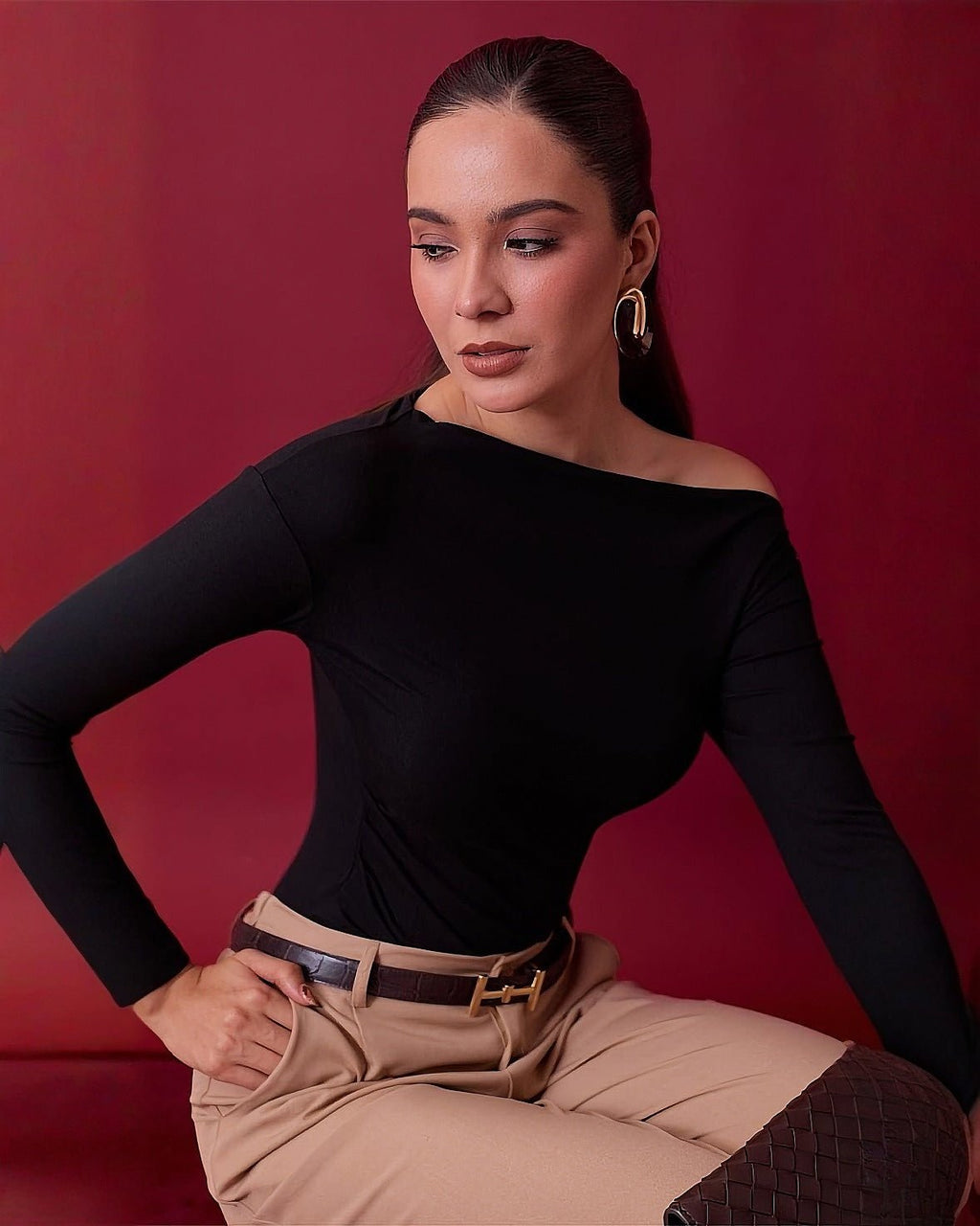 Blusa de Manga Larga con Hombros Descubiertos Elegante para Mujer - ROXANZ