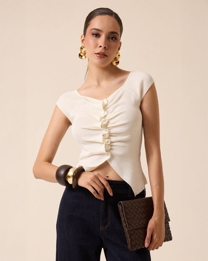 Blusa de Punto con Detalle Fruncido y Escote Asimétrico - ROXANZ