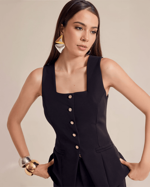 Blusa Elegante Sin Mangas para Mujer con Botones Frontales - ROXANZ